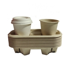 Unbleached Sugarcane Pulp Tea Cup Holder Tray for 2 Cups