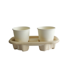 Eco China custom printed sugarcane cup holder 2cup carrier tray