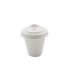 White Disposable Sugarcane Biodegradable Coffee Cup With Cover