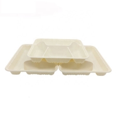 Bandeja de comida desechable biodegradable de 4 compartimentos de almidón de maíz ecológico con tapa