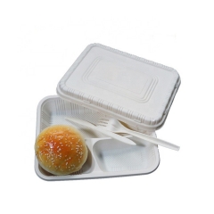 Natural Biodegradable 3 Compartment Meat Cornstarch Tray with Lid