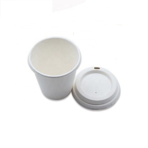 Taza biodegradable de bagazo desechable para café caliente con tapa