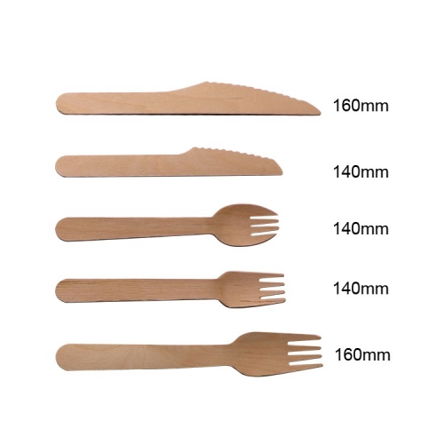 Disposabe Knife Fork Spoon Compostable wooden Cutlery Set