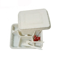 Eco Cornstarch 4-Compartment Biodegradable Disposable Food Tray With Cover