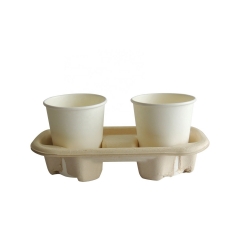 Biodegradable disposable two-compartment sugarcane coffee cup holder