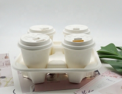 Molded Sugarcane Fiber To Go Paper Coffee Cup Holder for 4 Cups