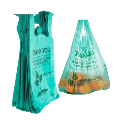 Bolsas de comestibles de plástico biodegradables Bolsas de camiseta reutilizables con asas