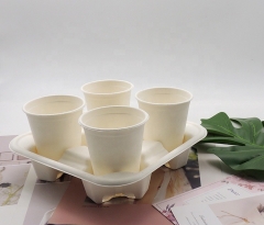 Bagasse coffee cup holder biodegradable coffee cup 4 cup carrier tray