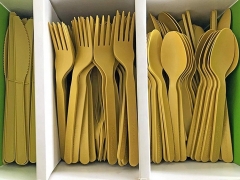 Couverts écologiques faits sur commande de couteau de fourchette de cuillère de PLA de couleur jaune