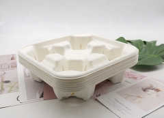 4 Cup Molded sugarcane Fiber Reusable Drink Tray Carrier