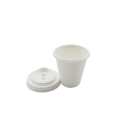 White Disposable Sugarcane Biodegradable Coffee Cup With Cover