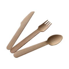 Disposabe Knife Fork Spoon Compostable wooden Cutlery Set