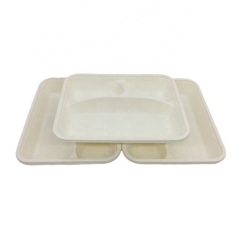 Natural Biodegradable 3 Compartment Meat Cornstarch Tray with Lid