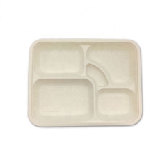 Disposable Cornstarch 5 Compartment Biodegradable Lunch Tray For School