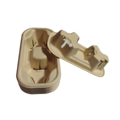 Unbleached Sugarcane Pulp Tea Cup Holder Tray for 2 Cups