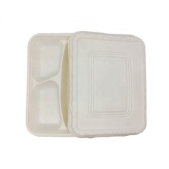 Disposable 3 Compartment Cornstarch Cutlery Tray With Lid