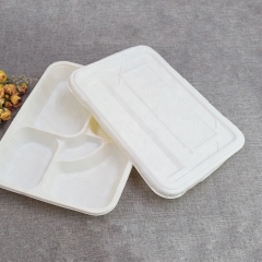 Biodegradable Eco Lunch Food Disposable Cornstarch Tray with Lid