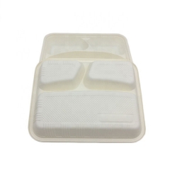 Disposable 3 Compartment Cornstarch Cutlery Tray With Lid