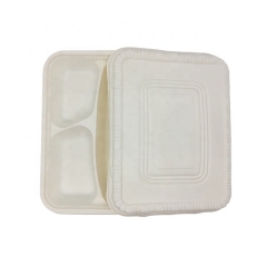 Natural Biodegradable 3 Compartment Meat Cornstarch Tray with Lid