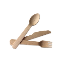 Conjunto de talheres de madeira compostável descartável para restaurante ocidental faca garfo colher