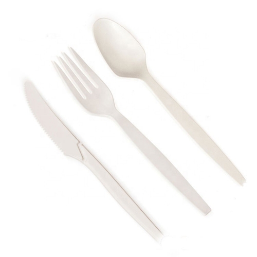 8 Inch Disposable Biodegradable Spoon Fork Knife Cornstarch Cutlery Set