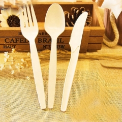 8 Inch Disposable Biodegradable Spoon Fork Knife Cornstarch Cutlery Set