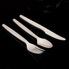 8 Inch Disposable Biodegradable Spoon Fork Knife Cornstarch Cutlery Set