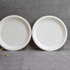 Assiettes rondes en bagasse d'amidon de maïs jetables de fantaisie de 7 pouces à emporter biodégradables