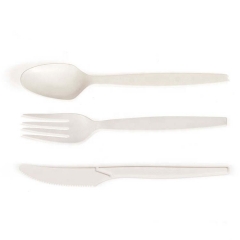 8 Inch Disposable Biodegradable Spoon Fork Knife Cornstarch Cutlery Set