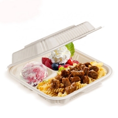 Take Away Packaging Disposable Cornstarch 3 Compartment Biodegradable Lunch Box