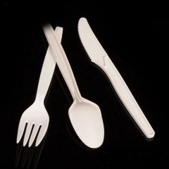 8 Inch Disposable Biodegradable Spoon Fork Knife Cornstarch Cutlery Set