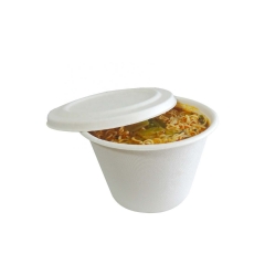 500ml Green Packing Sugarcane Bagasse Disposable Soup Bowl with Lid