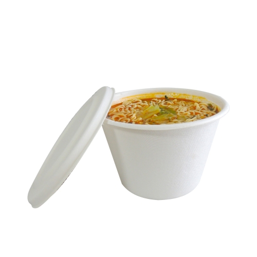 Bol à soupe en bagasse de canne à sucre biodégradable 750 ml avec couvercle