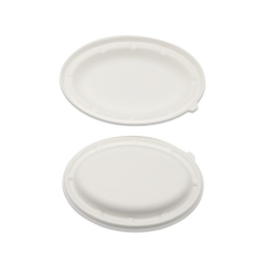 Disposable Takeaway Bagasse Compostable 750ml Oval sugarcane bowl with lid
