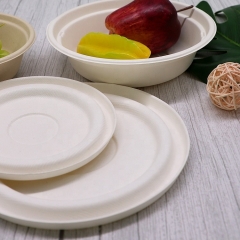 32OZ Eco-friendly Round Biodegradable Bagasse Salad Bowl with Sugarcane Lid