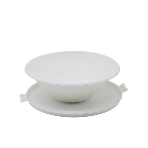 32oz wholesale bulk customizable disposable sugarcane soup bowl with lid