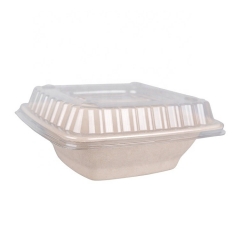 16OZ Bagasse Pulp Square Recipiente biodegradável com tampa transparente