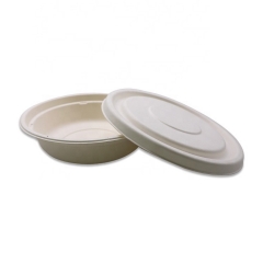 32OZ Eco-friendly Round Biodegradable Bagasse Salad Bowl with Sugarcane Lid