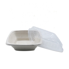 16OZ Bagasse Pulp Square Disposable Biodegradable Bowl with Clear Lid