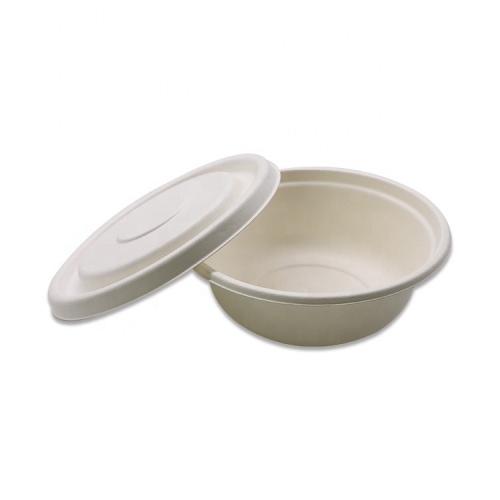 Bol de bagasse de canne à sucre jetable biodégradable 100 % compostable et écologique de 16 oz avec couvercle