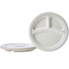 Ventes chaudes plaque de bagasse de canne à sucre biodégradable de 9 pouces à 3 compartiments