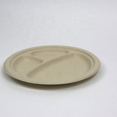 Natural Disposable 3 Compartment Sugarcane Bagasse Compostable Plates For Lunch