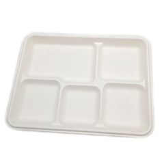 Einweg-Zuckerrohr-Bagasse 5-Fach-Tablett Biologisch abbaubare Verpackung Essenstablett Lunch-Tablett