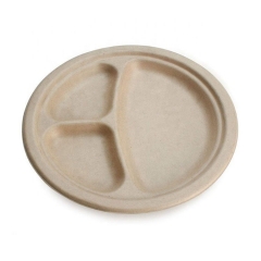 Natural Disposable 3 Compartment Sugarcane Bagasse Compostable Plates For Lunch