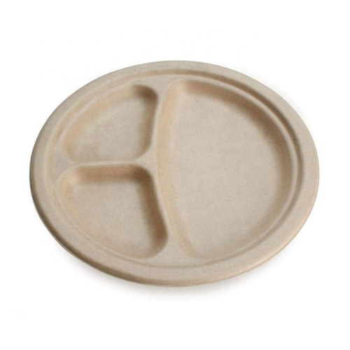 Plats compostables jetables naturels de bagasse de canne à sucre de 3 compartiments pour le déjeuner