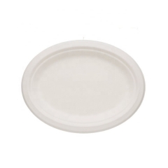 Assiette ovale de canne à sucre en bagasse naturelle jetable Eco