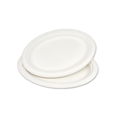 Prato oval de polpa de bagaço compostável descartável em promoção para restaurante
