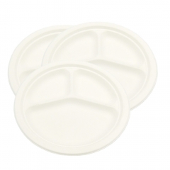 High quality disposable biodegradable sugarcane paper plate 3 compartment plate for restaurant