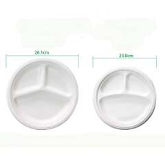 Wholesale Price 9 Inch Biodegradable 3 Compartment Sugarcane Bagasse Dinner Plate