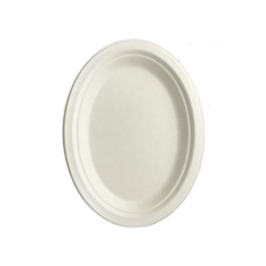 Assiette ovale de canne à sucre en bagasse naturelle jetable Eco